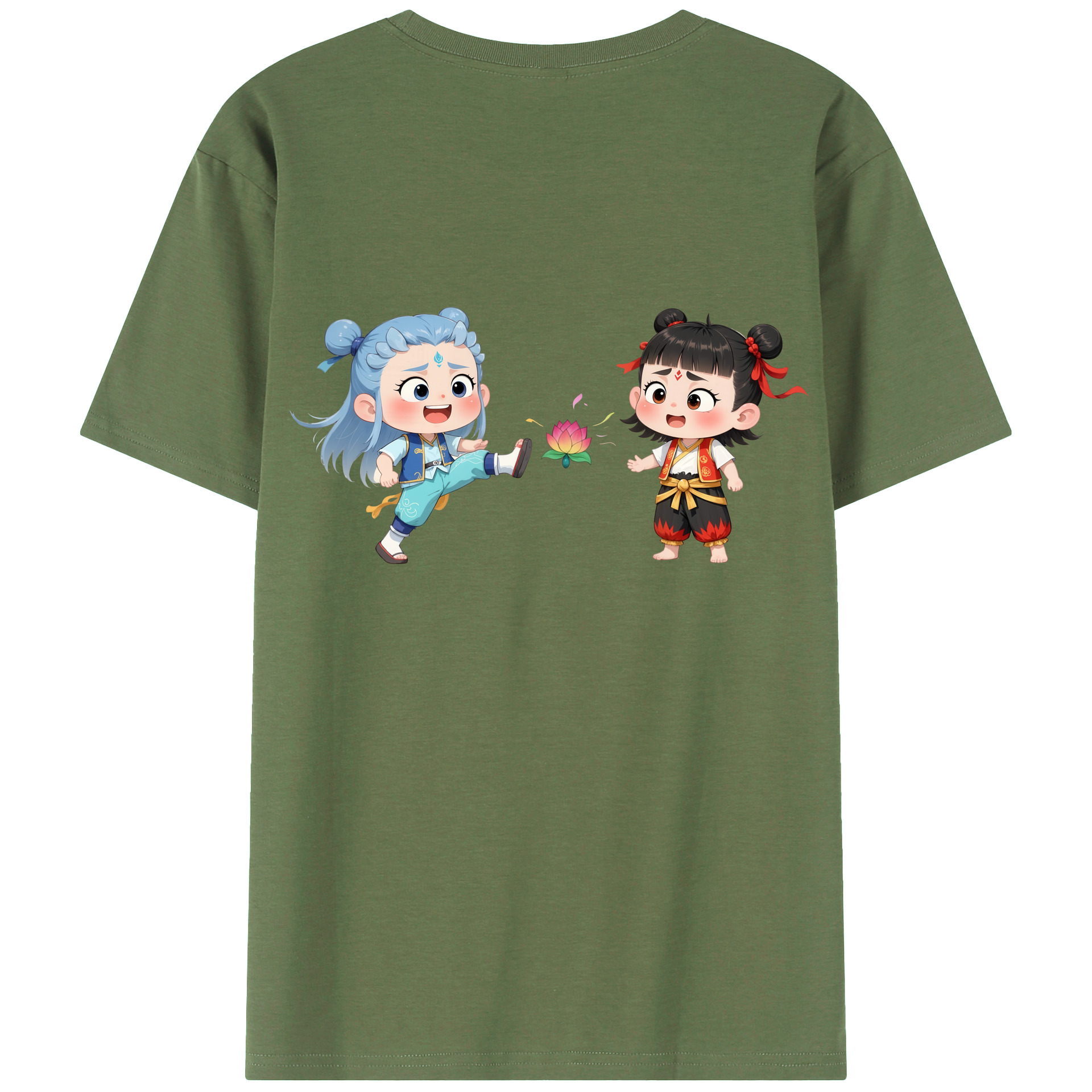 （画像用） Ne Zha 2 ナタ 魔童の大暴れ 綿100％ メンズ半袖Tシャツ（バックプリント） 通気性